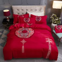 Bedding Sets Chinese Style Full Queen Polyester 4Pcs Set Duvet Cover Pillowcase Flat Sheet Home Textiles Bedspreads Marry Bedclothes