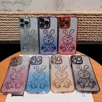 Cute Rabbit Chromed Soft TPU Cases For Iphone 14 Plus Pro Max 13 12 11 Gradient Bling Glitter Camera Lens Protectors Film Fine Hole Clear Phone Back Cover Skins