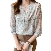 Women's Blouses France Style Ladies Chiffon Shirts Elegant Floral Printing Women 2023 Spring Summer Long Sleeve Blusas Mujer