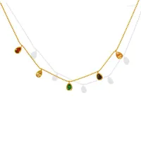 Chains Zalman Gold Color Water Drop Colorful CZ Crystals Necklace For Women Trendy Jewelry Titanium Steel Love Chrismas Gift