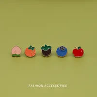 Cute Fruit Brooches Set 5pcs Metal Enamel Painting Badges Peach Apple Blueberry Grape Orange Gold Plated Lapel Pins Jewelry Gift Accessories