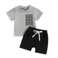Clothing Sets Toddler Born Baby Boys Summer Outfit 2Pcs Set Short Sleeve Letter Print T-shirt Solid Color Drawstring Shorts 0-3T