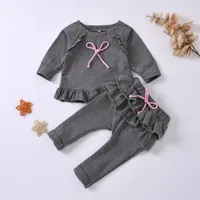 Roupas conjuntos de roupas de babá de babados de calças de bebê roupas de garotas sólidas Manusas de manga