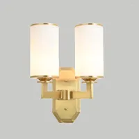 Wall Lamp Modern Full Copper Matte Black   Golden Base With Cylindrical Frosted Glass E27 LED Single Dual Heads Lamps Aisle Bedroom