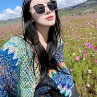 Beach Scarf Sarongs Scarves Shawls Ethnic Style Shawl Yunnan Dali Tourism Maheimao Knitted Dropball Scarf Women's Cloak Covered with Colorful Stripe Cape