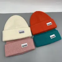 Berets 2023 GANNI Three Fold Male And Female Couples Multi-color Knitted Hat Thickened Warm Beanie Winter Soft Sport Cap