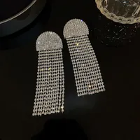 Dangle Earrings Freetry Fashion Full Rhinestone Long Tassel For Women Geometric Micro Inlaid Crystal Drop Earring Wedding Jewelry