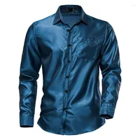 Men's Casual Shirts High-quality Fashion Men's Brightening Shirt Handsome Long-sleeved Loose Lapel Top