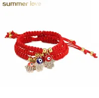 2021 Hanmade Fatima Hand Evil blue Eye Pendants Woven Red String Chain Bracelet For Women Fashion Lucky Gold Plated Beads Bracelet7146535