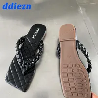 Slippers Summer Flip Flops For Women Shoes 2023 Luxury Fashion Square Toe Ladies Flats Casual Beach Female Slides