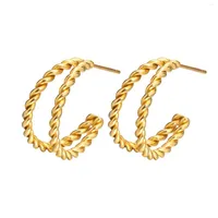 Hoop Earrings One Pair Stainless Steel Double Loop Twist Ear Ring For Women Girls Gold-Plated Jewelry N638