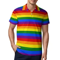 Men's Polos Colorful Rainbow Flag Casual T-Shirts Gay Pride LGBT Modern Pattern Polo Shirt Turn Down Collar Novelty Shirt Summer Men Top 230325
