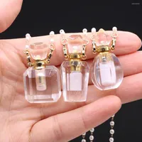 Pendant Necklaces Faceted Natural Stone Perfume Bottle Necklace White Crystal Clear Quartz Essential Oil Diffuser Chain For Women