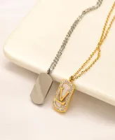 Never Fading 18K Gold Plated Luxury Brand Designer Pendants Necklaces Crystal Stainless Steel Letter Choker Pendant Necklace Chain9387720