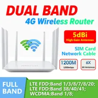 Routery Benton Odblokuj 4G router LTE CPE Modem 6 Anteny 1200 Mbps Podwójna częstotliwość przedłużacz Wi -Fi z kartą karty SIM 5G Spot 230325