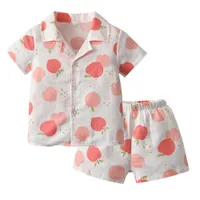 Pajamas Children's Clothing Cartoon Peach Pajama Set Baby Girls Boys Clothes Summer Kids ShirtShorts 2 Piece Set Cotton Sleepwear Suits 230325