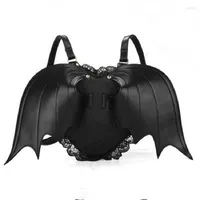 School Bags Super Cool Black Angel Bat Cute Backpack Lace PU Leather Women Backpacks Fashion Bag Back Pack Ladies Travel Mochilas