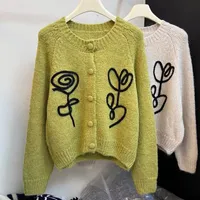 Women's Knits Tees WTIANYUW Korean Knitted Cardigan Fashion Floral Printed O Neck Long Sleeve Kawaii Sweater Single Breasted Top 230324