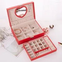 Jewelry Pouches PU Leather Box Double-layer Princess Storage Cosmetic Makeup Lipstick Organizor With Mirror Travel Case