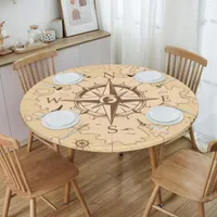 Table Cloth Round Waterproof Oil-Proof Vintage Pirates Tablecloth Backing Elastic Edge Covers 40"-44" Fit