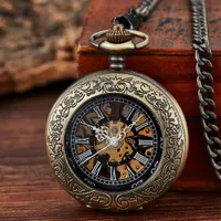 Pocket Watches Vintage Steampunk Automatic Mechanical Skeleton Pocket Watches Men Women Luxury Brand Hand Wind Necklace Pocket Fob Chain 230325