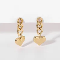 Boucles d'oreilles pendantes lustre plaqué or en acier inoxydable longue chaîne cubaine en forme de coeur goutte boucle d'oreille pour les femmes mode Orecchini Da