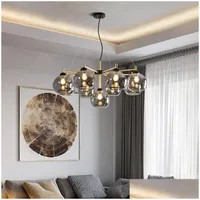 Pendant Lamps Modern Led Chandelier Black Add Gold Glass Lampshade Wrought Iron Ceiling Decoration Living Restaurant Bedroom Kitchen Dhp4F