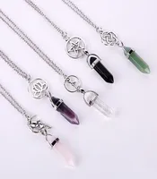 New Hexagonal Prism Quartz Natural Stone Pendant Necklace Star Lotus angel Crystal Healing Point Chakra charm Long chain For women7970525