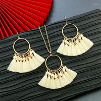 Necklace Earrings Set Fashion Jewelry For Women Trend Golden Circle White Tassel Pendant Sweater Chain Bohemia Summer