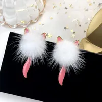 Stud Earrings Silver Needle Cat Ear Korean Style Cute Girl Heart Mink Hair Clips