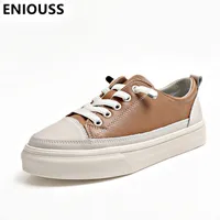 Sandals ENIOUSS Fashion Quality Genuine Leather Women Casual Shoes Spring Autumn Laceup Ankle Female Flat Work 230325