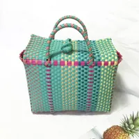 Women Weave Beach Woven Bucket Casual Handbags Bags Popular Receive Plastic Basket Shopping Tote Storage Bag196E