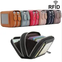 The first layer of cowhide RFID plus anti-scanning Leather Organ Card Bag double-zip coin purse with window anti-magnetic card ba245n