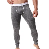 Men's Long Johns Sexy U Convex Penis Pouch Leggings Tight Underwear Men Home Sheer Lounge Pants Gay Sleepwear Thermal Underpa2941