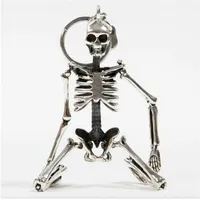 Foldable skeleton pendant key chain for men women antique silver color metal alloy skull bag charm key ring car keychain keyring303u
