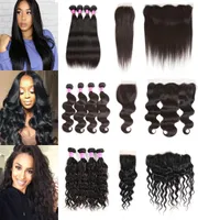 10A Grade Human Hair Bundles With Lace Closure Frontal Straight Body Deep Water Wave Kinky Curly For Black Women Wet And Wavy Braz4492864