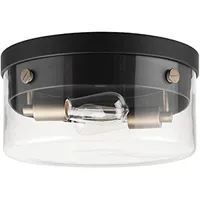 Потолочный светильник с монтированием 2 света, матовая черная, матовая латунная акцента, прозрачный стеклянный оттенок, световые приспособления потолочный крепление, лампочка E26