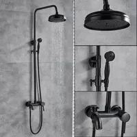 Bathroom Shower Heads Black Bathroom Shower Faucet Mixer Wall Mount 8" Rainfall Shower Set Mixer Tap Brass Tub Spout Bath Shower Mixers 230325