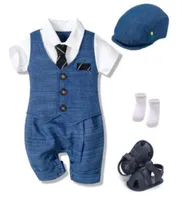 Clothing Sets Formal Dress Romper Socks Shoes Hat Bow Tie 5 Piece A Set Born Gentleman Baptism Suit Baby Boys ClothesClothing7292543