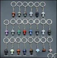 Keychains Mix Natural Stone Key Chain Ring Mushroom Pendant Keychains Cute Mini Statue Charms Keychain Lovely Keyring For C Mjfash8311840