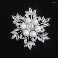 Brooches Luxury Brooch Copper Micro Inlaid Cubic Zirconia Water Drop Round Pearl Like Gift Clothing Accessories