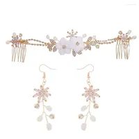Necklace Earrings Set Elegant Flower Comb Hair Clip Kit Double Slide Hairpin With Earring