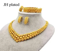 Nigeria Dubai Gold color jewelry sets African bridal wedding gifts party for women Bracelet Necklace earrings ring set collares7426838