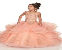 Toddler Girl039s Pageant Dresses Applique Beaded Capped Off Shoulder Flower Girls039 Dress Lace Up Back Ruffles Birthday Par7805698