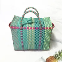 Women Weave Beach Woven Bucket Casual Handbags Bags Popular Receive Plastic Basket Shopping Tote Storage Bag288E