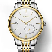 AESOP ultra thin 8 5mm Classic Simple Watch Men Sliver Golden Minimalist Male Clock Full steel hours Relogio Masculino222U