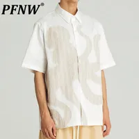 Men's Casual Shirts PFNW Summer Y2K Design Men's Trendy Octopus Silhouette Applique Embroidered Anime Short Sleeve Harakuju Chic Tops