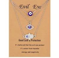 3pcsset Hamsa Evil Eye Necklace Turkish Blue Eye Hand Pendant Necklaces Lucky Protection Jewelry Gift for Women Girls whole9966682