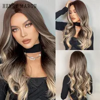 Synthetic Wigs HENRY MARGU Long Wavy Brown Highlight Blonde Natuarl Hairs For Women Cosplay Party Daily Heat Resistant Hair209b