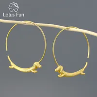 Hoop Huggie Lotus Fun 18K Gold Female Flying Dachshund Dog Big Round Earrings Trend Real 925 Sterling Silver Women Jewelry 230325